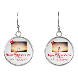 Red bow valentine's day add photo name heart love  earrings