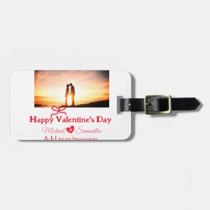 Red bow valentine's day add photo name heart love  luggage tag
