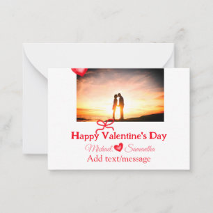 Red bow valentine's day add photo name heart love  note card