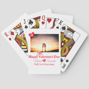 Red bow valentine's day add photo name heart love  poker cards