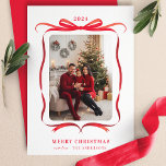 Red Bow Wavy Ribbon Frame Merry Christmas Photo Holiday Card<br><div class="desc">Send heartfelt holiday wishes with this Red Bow Wavy Ribbon Frame Merry Christmas Photo Card. Featuring a festive red bow and wavy ribbon design that elegantly frames your photo, this card exudes Christmas cheer and sophistication. Perfect for sharing your favorite family moments, this design adds a touch of elegance to...</div>