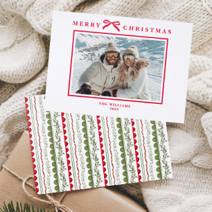 Red Bow Whimsical Festive Photo Holiday Letterpress Photo Cards