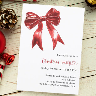 Red bow white Christmas Party Invitation