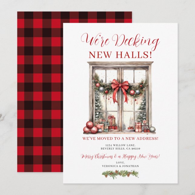 Red Bow Winter Christmas New Address Announcement (Front/Back)
