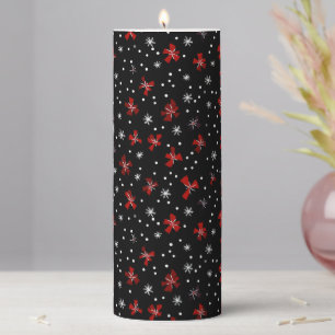 Red Bow Winter Pattern Pillar Candle