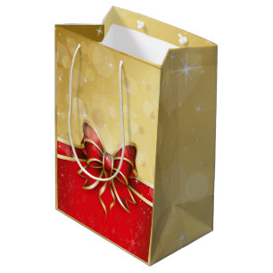 Red Bow with Gold Background Medium Gift Bag