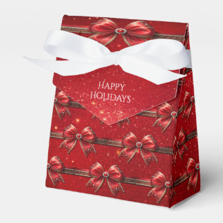 Red Bow with Pearls and jewels Favor Boxes