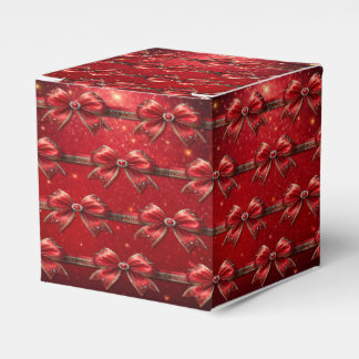 Red Bow with Pearls and jewels Favor Boxes