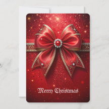 Red Bow with Pearls and jewels Holiday