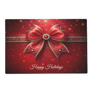 Red Bow with Pearls and Jewels Paper Placemat