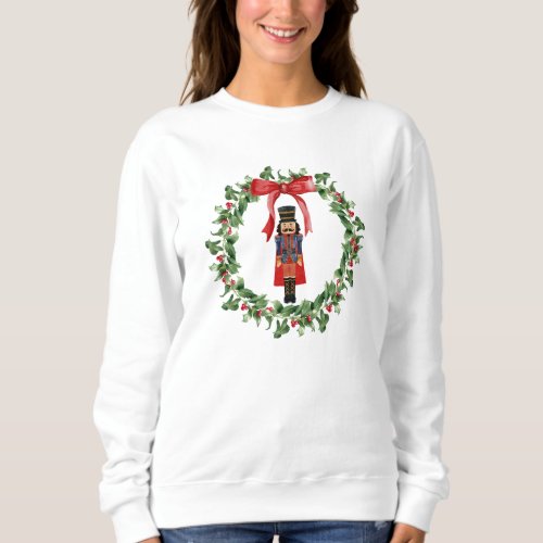 Red Bow Wreath  Nutcracker Christmas Sweatshirt