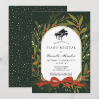 Red Bow Wreath Piano White Recital Invitation