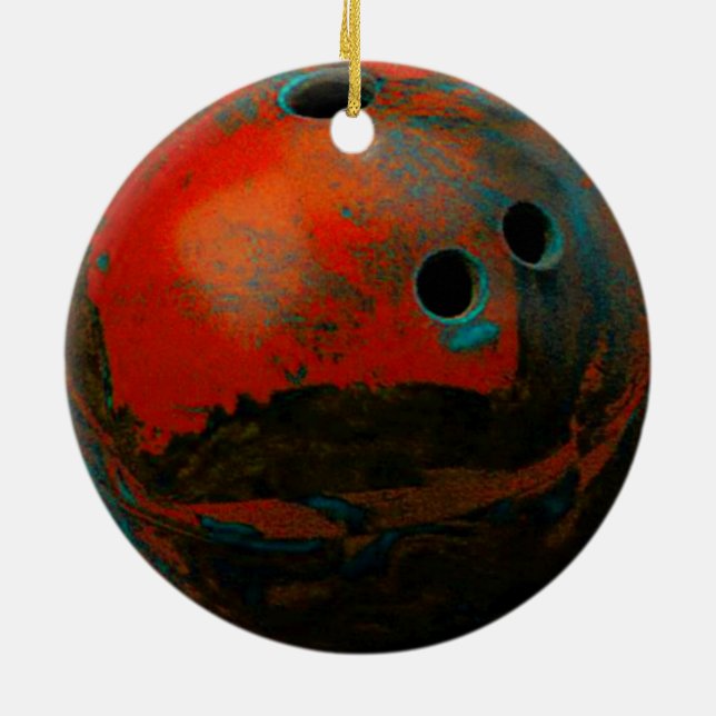 Red Bowling Ball Customize It Ceramic Ornament (Back)