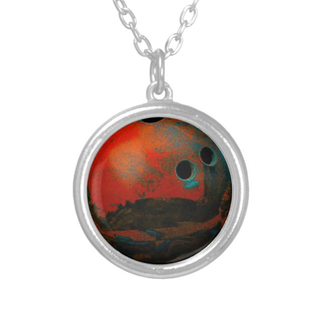 Red Bowling Ball Customize It Silver Plated Necklace (Front)