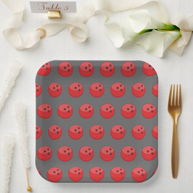 Red Bowling Ball Pattern Paper Plates (Wedding)