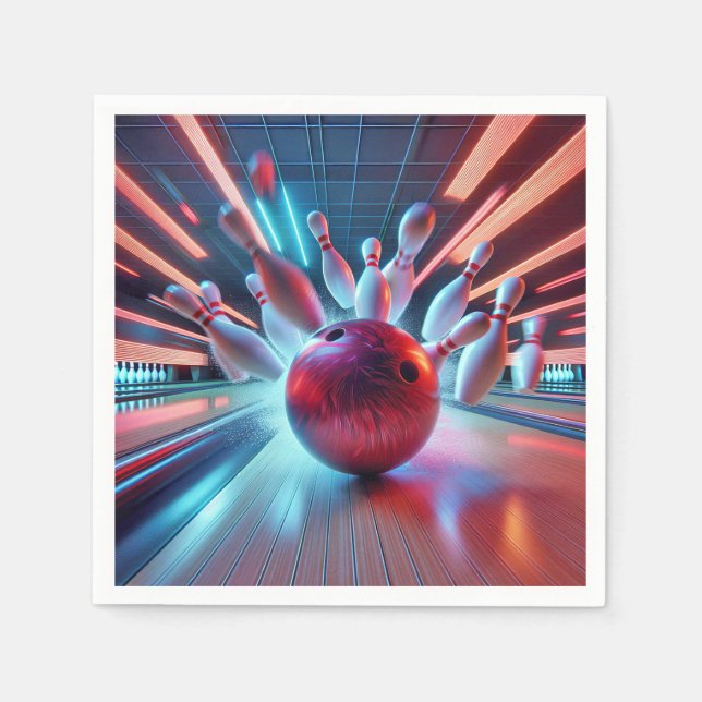 Red Bowling Ball Strike Napkins (Front)