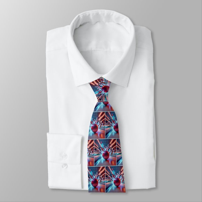 Red Bowling Ball Strike Neck Tie (Tied)
