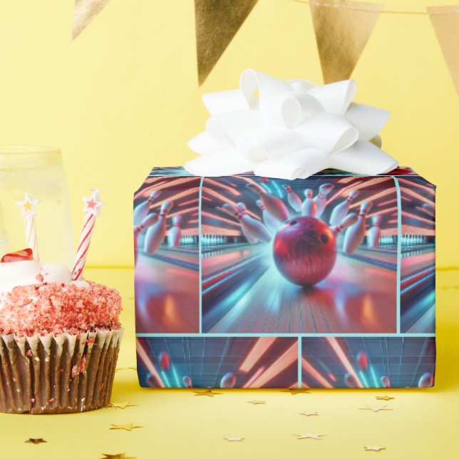 Red Bowling Ball Strike Wrapping Paper (Birthday Party)