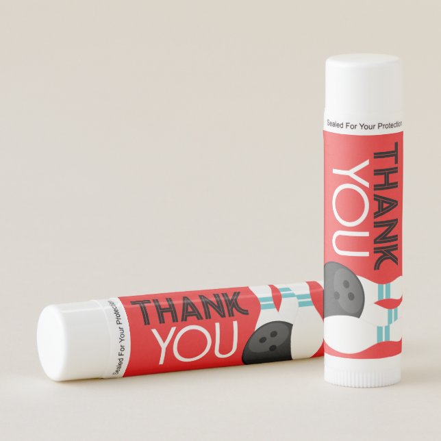 Red Bowling Thank You Lip Balm Party Favors (Front)