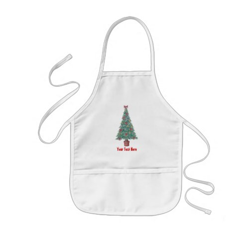 red bows and bells on tree decorated for christmas kids apron