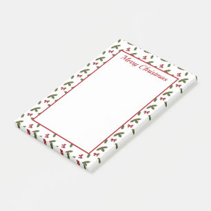 Red Bows And Christmas Holly Plants Pattern & Text Post-it Notes