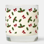 Red Bows And Christmas Holly Plants Pattern & Text Scented Candle (Back)