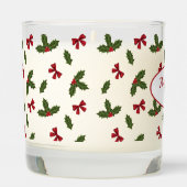 Red Bows And Christmas Holly Plants Pattern & Text Scented Candle (Left)