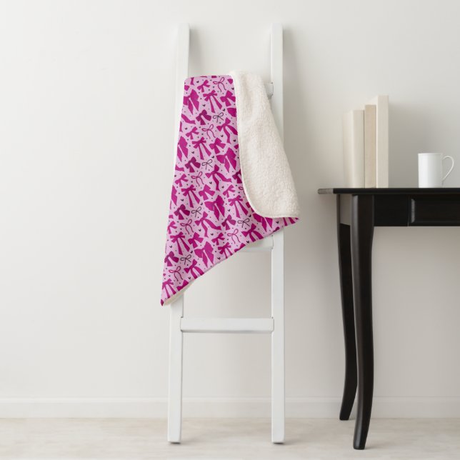 Red Bows and Hearts Pattern Sherpa Blanket (In Situ)