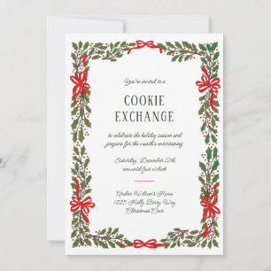 Red Bows and Holly Garland Invitation