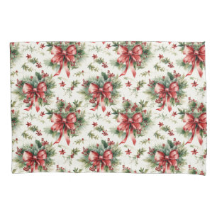Red Bows and Holly Leaves Pillow Case