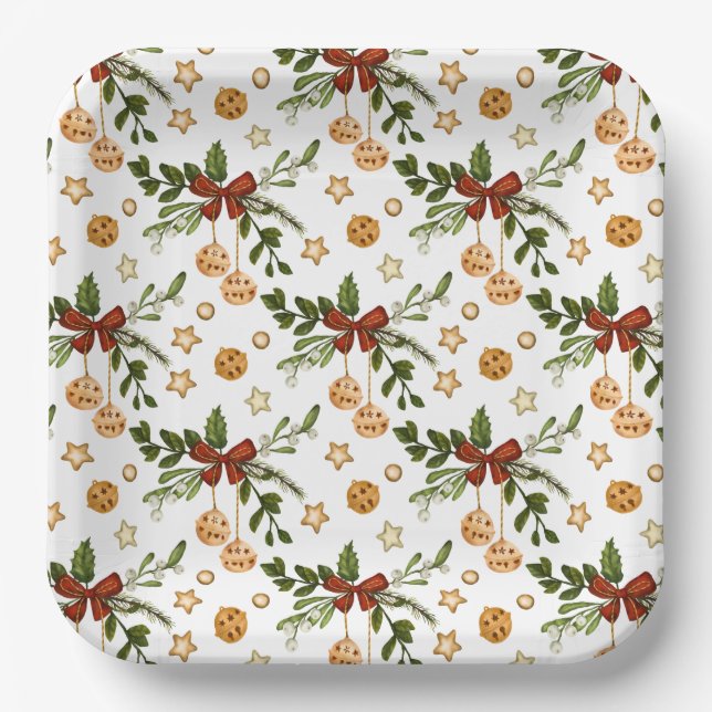 Red Bows and Jingle Bells Paper Plates (Front)