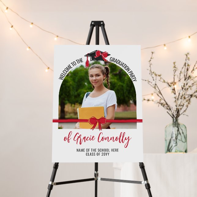 Red Bows Arch Photo Graduation Party Welcome Foam Board (In Situ (Stand))