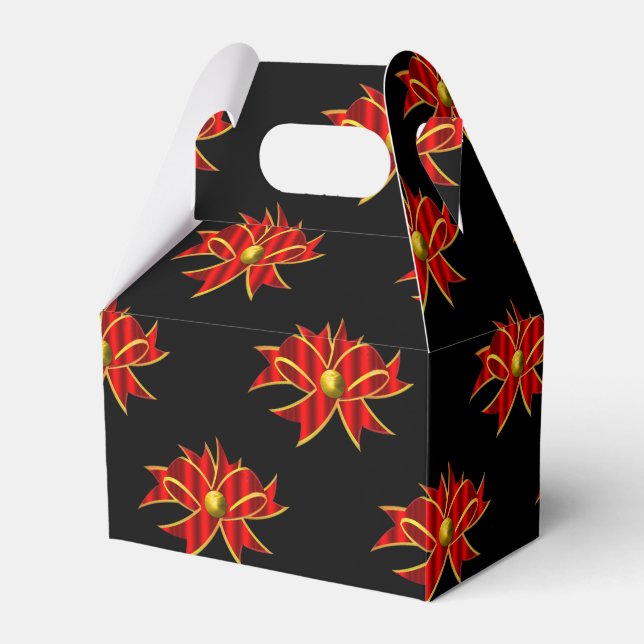 Red Bows Black Christmas Favor Boxes (Front Side)