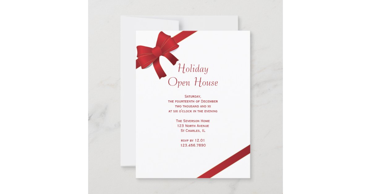 Red Bows Holiday Open House Party Invitation | Zazzle