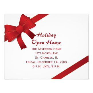 Red Bows Holiday Open House Party Invitation Card