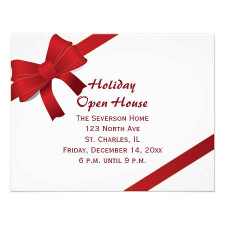 Red Bows Holiday Open House Party Invitation Card