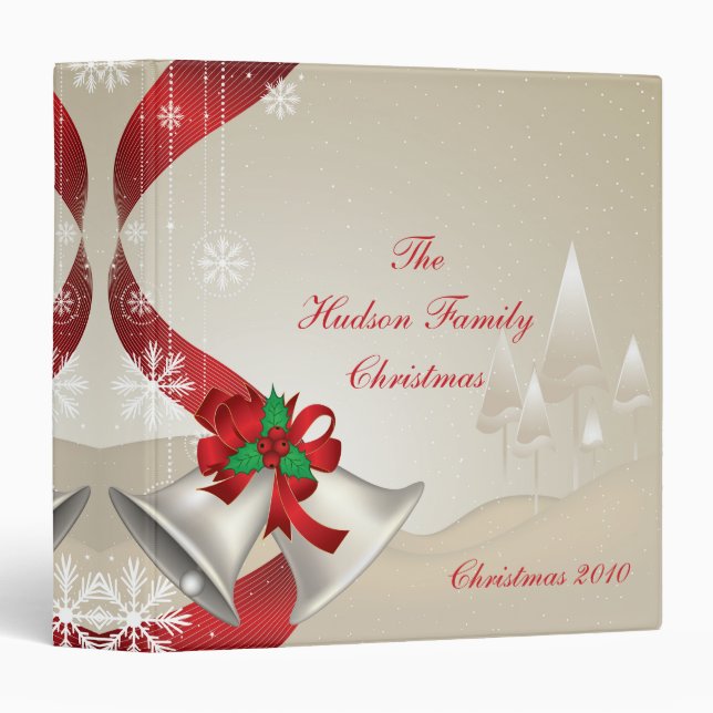 Red Bows Holly Bells Photo Album Binder (Front/Spine)