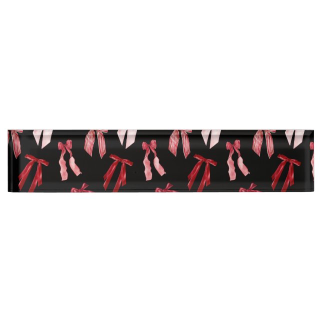 Red bows in black  desk name plate (Front)