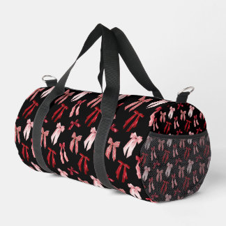 Red bows on black background duffle bag
