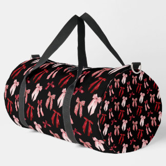 Red bows on black background duffle bag