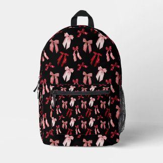 Red bows on black background printed backpack