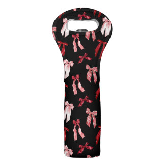 Red bows on black background  wine bag