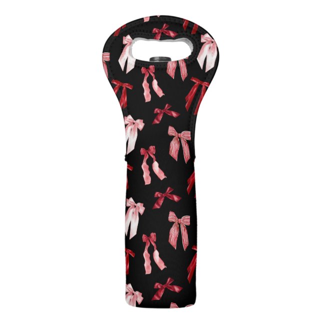 Red bows on black background  wine bag (Front)