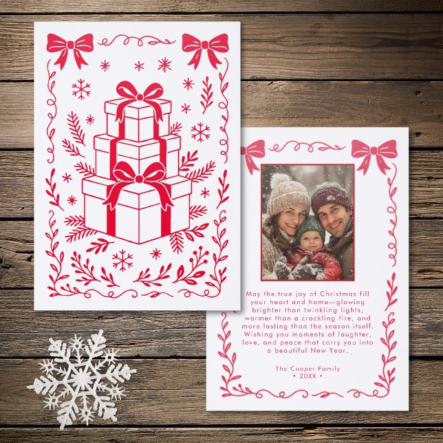 Red Bows & Presents Whimsical Christmas Letterpress Photo Cards (Red Bows & Presents Whimsical Christmas Letterpress Photo Cards)