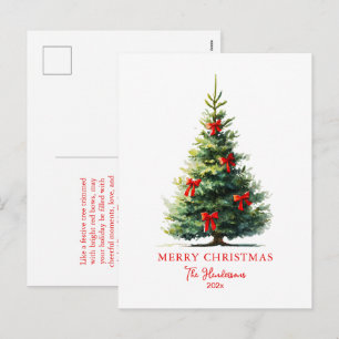 Red Bows Ribbons Merry Tree  Holiday Postcard