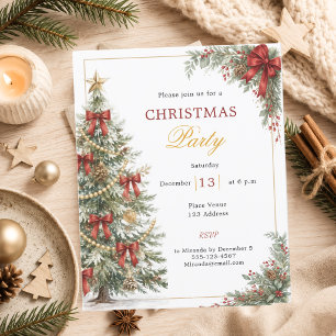 Red bows tree Christmas Party invitation