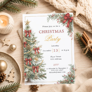 Red bows tree Christmas Party Invitation