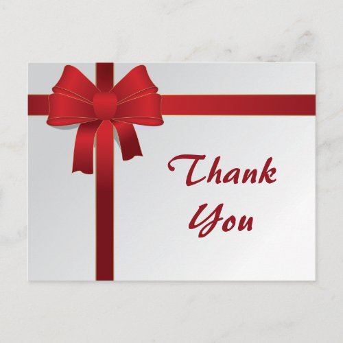 Red Bows Winter Thank You Postcard