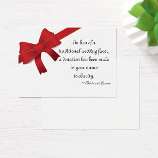 Red Bows Winter Wedding Charity Favor Card