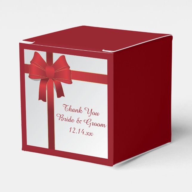 Red Bows Winter Wedding Favor Boxes (Front Side)
